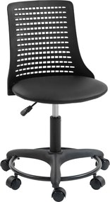 Cadeira de Escritório sem Braços Cadeira de Secretária Giratória em Malha com Encosto Vazado Ajustável 43x42x74-86 cm Preta