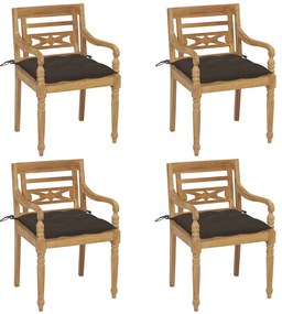 vidaXL Cadeiras Batávia com almofadões 4 pcs madeira de teca maciça