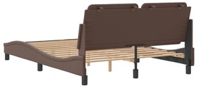 Estrutura cama c/ cabeceira 140x200cm couro artificial castanho