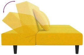 Sofá-cama 2 lugares com duas almofadas veludo amarelo