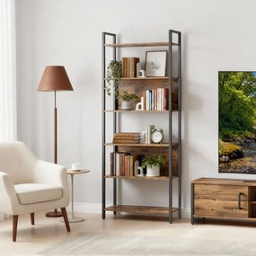 Estante para livros com 6 prateleiras, estante de arrumação 60 x 24 x 186 cm castanho-preto