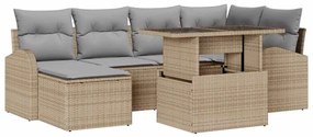 Conjunto de Sofá de Jardim de 7 Peças com Almofadas Bege de Rattan Pol