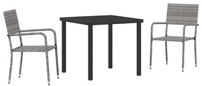 Conjunto de Jantar para Jardim - 3 Peças em Cinza Poly Rattan.