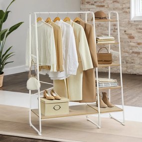 Guarda roupa com 5 prateleiras, 6 ganchos laterais para quarto 45 x 120 x 160 cm cor carvalho-branco