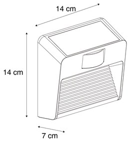 Candeeiro de parede preto com LED IP54 e sensor de movimento solar - Border Moderno
