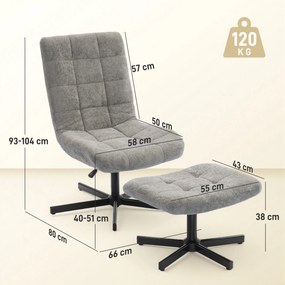 Poltrona de sala com apoio para os pés, cadeira giratória, altura ajustável, encosto reclinável, 66 x 80 x 93-104 cm, cinzenta