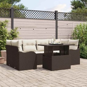 Conjunto de Sofás de Jardim vidaXL com Almofadas Castanho Rattan Poliéster de 7 Peças