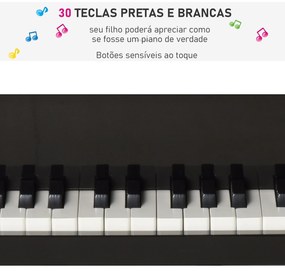 Mini piano infantil com banco 30 teclas com suporte para partitura 52x50x49 cm preto