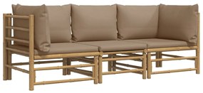 3 pcs conj. lounge jardim bambu almofadões cinzento-acastanhado