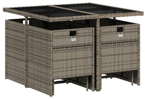 9 pcs conjunto de jantar p/ jardim c/ almofadões vime PE cinza