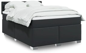vidaXL Cama com molas/colchão 160x200 cm couro artificial preto