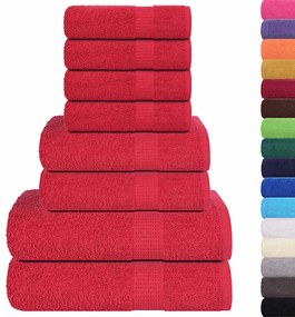 8pcs Conjunto toalhas banho 360 gsm 100% algodão vermelho