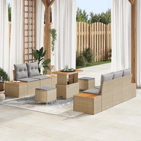 Conjunto de Sofás de Jardim de 8 Peças com Almofadas Bege Rattan Acaci