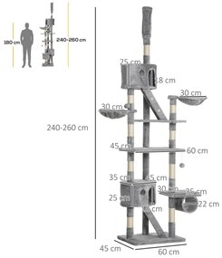 PawHut Arranhador para Gatos do Chão ao Teto de 240-260 cm Arranhador