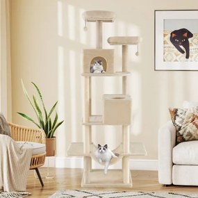 Arranhador para gatos 91,5 x 59 x 205 cm Torre de escalada e Postes para arranhar de sisal e corda bege