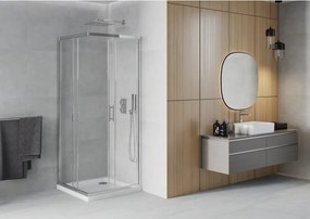 Mexen Rio cabine de duche quadrada 90 x 90 cm, transparente, cromado + base de duche Flat, branco - 860-090-090-01-00-4010