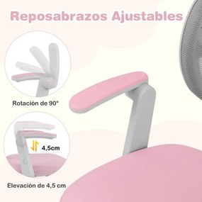 Cadeira de escritório para crianças com apoios de braços, apoio para os pés e rodas universais com altura ajustável 57 x 55 x 80-91 cm Rosa