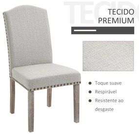 Conjunto de 2 cadeiras de jantar Com encosto de rebite alto e pernas de madeira ​​51x64x99,5 cm cinza