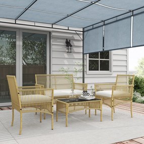 Conjunto de Móveis de Jardim em Vime PE – 4 Peças – Aço e Vidro – Bege