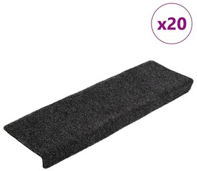 vidaXL Tapetes de escada autoadesivos 20 peças 65x21x4 cm pretos com borda retangular