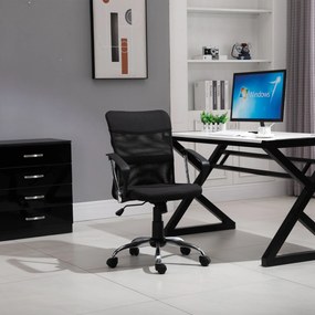 Vinsetto Cadeira de escritório ergonômica giratória com assento ajustável em altura, apoios de braço e rodas 57x57x93-103 cm Preto