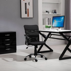 Cadeira de escritório ergonômica giratória com assento ajustável em altura, apoios de braço e rodas 57x57x93-103 cm Preto