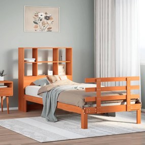 Cama c/ estante sem colchão 100x200cm pinho maciço castanho-mel