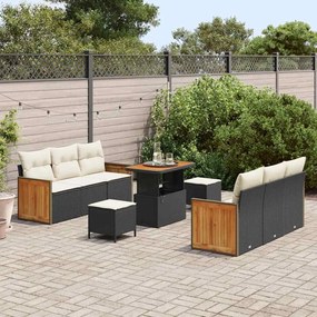 Conjunto de Sofás de Jardim vidaXL de 9 peças com Almofadas Preto Vime