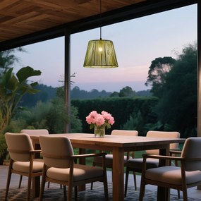 Candeeiro suspenso de exterior preto com abajur de corda verde IP44 - Cava Jayla