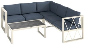 Outsunny Conjunto de Jardim de 4 Peças em Forma de L com 2 Sofás Sofá de Canto com Assento Ajustável e Mesa de Centro Bege e Cinza