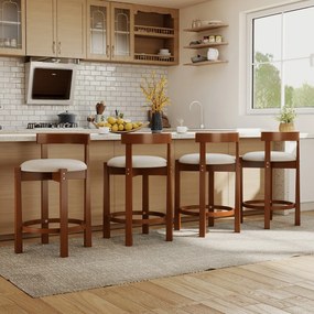 Conjunto de 2 Bancos de Bar de Altura de Balcão (MESA NÃO INCLUIDA), 47,5 x 45 x 78,5 cm, Estofados em Linho, Bege