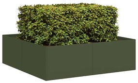 vidaXL Vaso/floreira 100x100x30 cm aço verde azeitona
