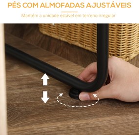 Suporte para Cabides Charriot de Madeira com 4 Prateleiras de Armazenamento e Barra de Pendurar para Dormitório Sala de Estar Entrada Estilo Industria