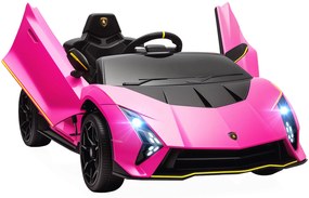 AIYAPLAY Carro Elétrico para Crianças Lamborghini 12V Controlo Remoto Faróis Buzina Arranque Lento e Música MP3 114,5x64x45,5 cm Rosa
