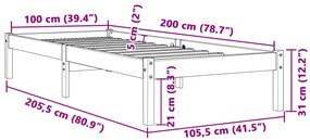 Cama sem colchão 100x200 cm pinho maciço castanho-mel