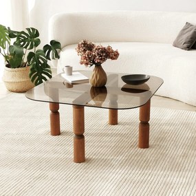 Mesa de Café Kei – Nogueira e Bronze – 80cm x 40cm x 80cm