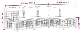 4 pcs conjunto lounge de jardim c/ almofadões vime PE antracite