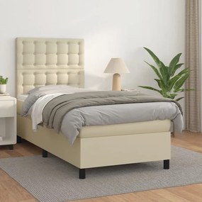 vidaXL Cama com molas/colchão 90x200 cm couro artificial cor creme