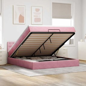Estrutura de cama otomana com colchão 160x200 cm veludo rosa