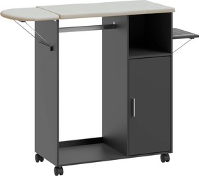 HOMCOM Móvel com Tábua de Passar com Superfície Efeito Linho, 3 Prateleiras em Cubo e Guia, 127x42.5x99 cm, Preto | Aosom Portugal