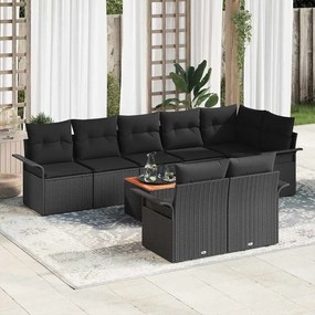 vidaXL Conjunto de Sofá de Jardim de 9 Peças com Almofadas Preto Rattan Poliéster Acácia