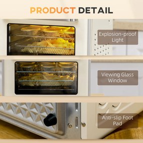 Mini Forno Elétrico de Bancada com Convecção 20 L 1400 W, 7 Funções, 90-230 °C, Temporizador 60 Min, Creme