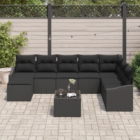 Conjunto de Jantar de Jardim de 9 Peças com Almofadas Bege Rattan Poli