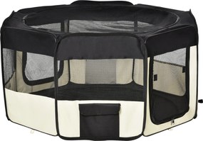 PawHut Parque Animais Estimação Dobrável 2 Portas Almofada Tecido Oxford Seguro Confortável Ø120x58 cm Preto | Aosom Portugal