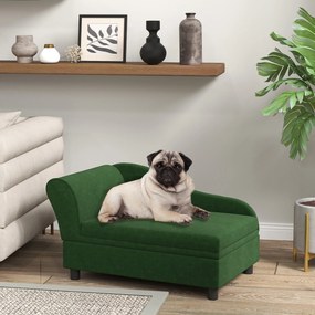 Cama para cães e gatos 76 x 45 x 43 cm com pés e baú de arrumação, estilo moderno, almofada de assento removível, verde