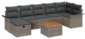 Conjunto de Sofá de Jardim de 8 Peças com Almofadas Cinza Rattan Polié