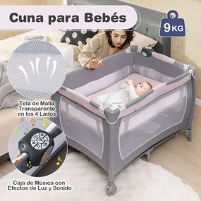 Berço dobrável e portátil 106 x 74 x 74 cm Parque infantil com berço de balanço e trocador Barra de brinquedos Caixa de música e bolsa de transporte C