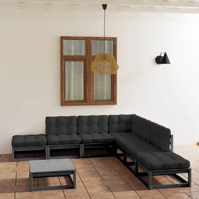 8 pcs conjunto lounge de jardim c/ almofadões pinho maciço