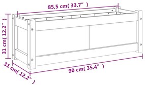 Vaso/floreira de jardim 90x31x31 cm pinho maciço castanho cera