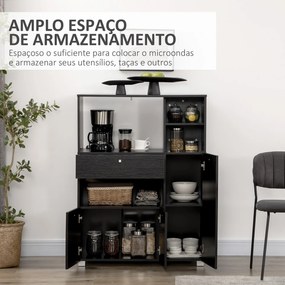 Aparador Auxiliar para Microondas Buffet de Cozinha com 2 Armários com Portas 1 Gaveta e Prateleiras 90x40x120 cm Preto